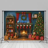 Aperturee - Aperturee Cartoon Holiday Cozy Christmas Room Photo Backdrop
